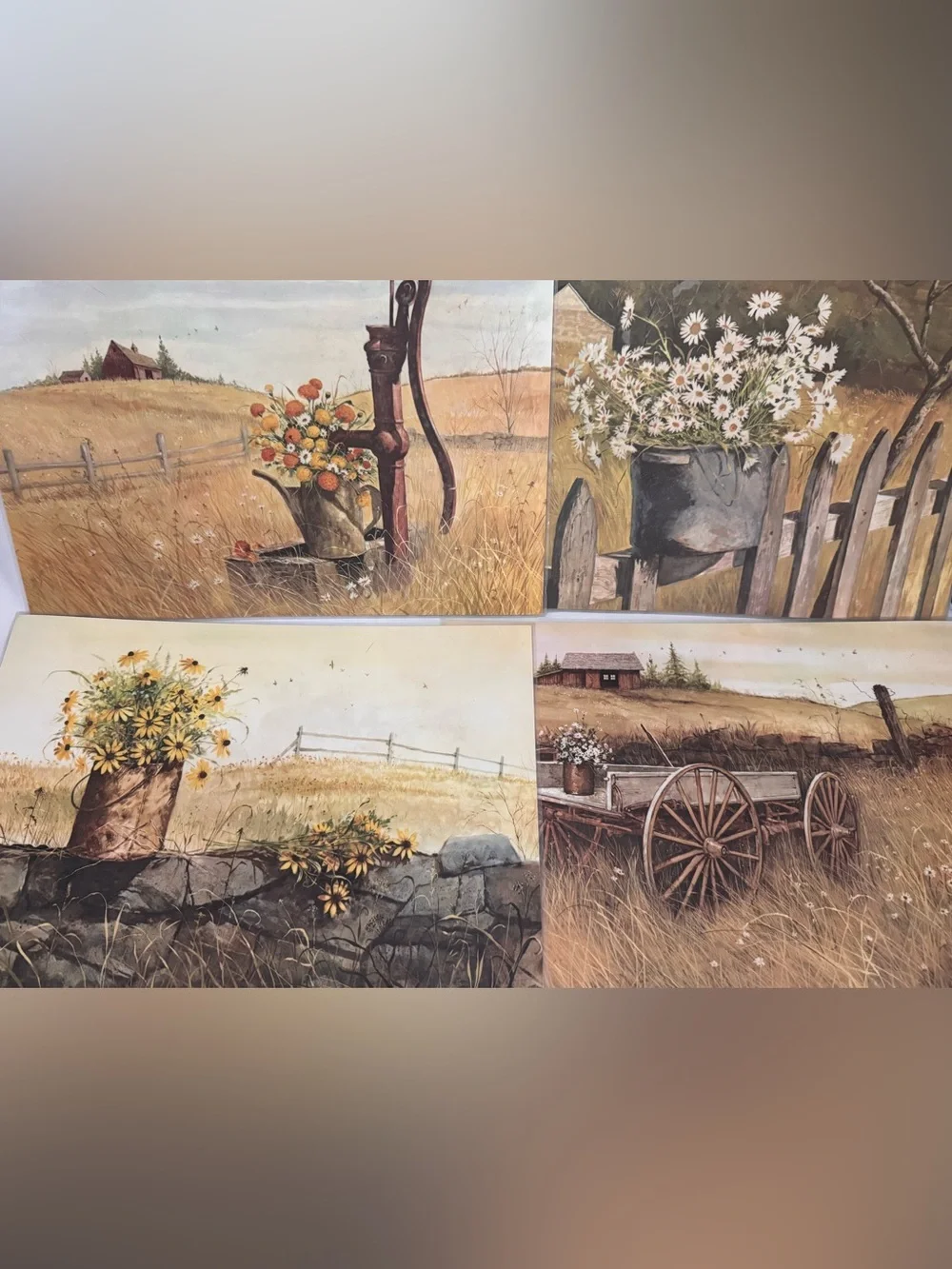 Vtg 4 Placemats Plastic Prairie Landscape Farmhouse Picture